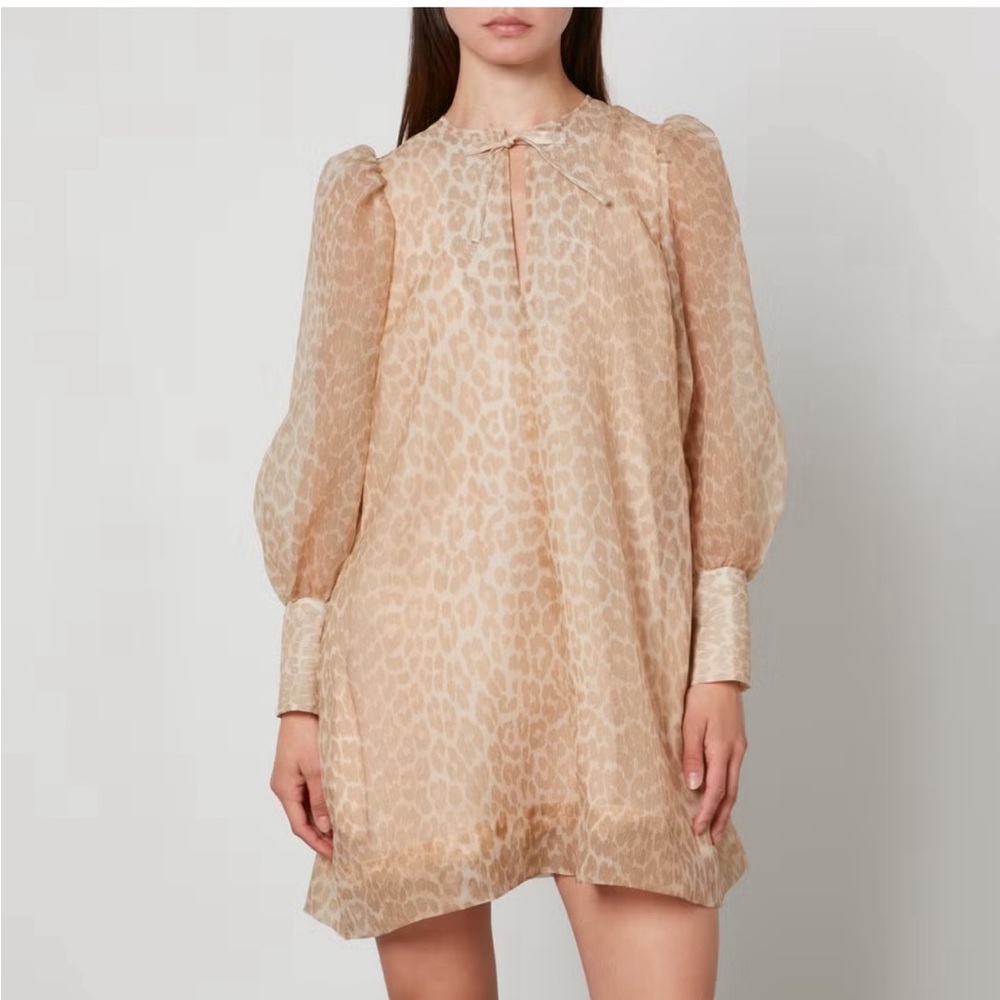 Ganni Animal Print Silk Organza Dress 32/ US 0